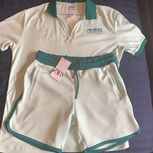 Two-piece set: Zippered polo shirt & Jogger shorts